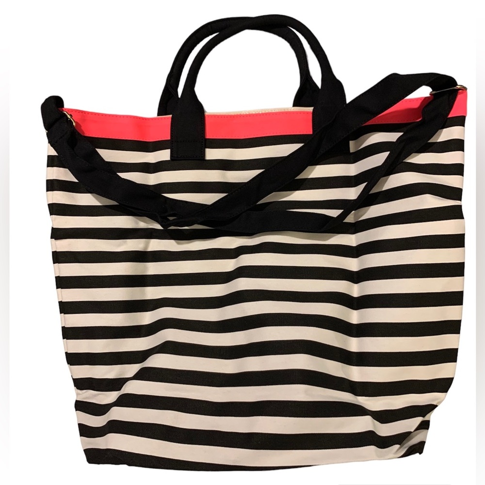 Victoria’s Secret Tote Bag in black and white stripes w/ pink accents - Picture 6 of 8